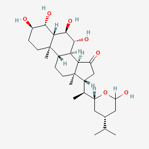 molecular formula C29H48O7 B1242059 (3R,4R,5R,6R,7R,8R,9S,10R,13R,14R,17R)-3,4,6,7-tetrahydroxy-17-[(1S)-1-[(2R,4R)-6-hydroxy-4-propan-2-yloxan-2-yl]ethyl]-10,13-dimethyl-1,2,3,4,5,6,7,8,9,11,12,14,16,17-tetradecahydrocyclopenta[a]phenanthren-15-one 