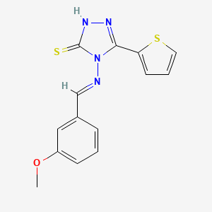 molecular formula C14H12N4OS2 B1242135 4-{[(E)-(3-methoxyphenyl)methylidene]amino}-5-(2-thienyl)-4H-1,2,4-triazole-3-thiol CAS No. 477863-28-8