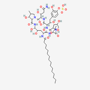 [4-[2-[3-(3-Amino-1-hydroxy-3-oxopropyl)-18-(hexadecanoylamino)-11,20,21,25-tetrahydroxy-15-(1-hydroxyethyl)-26-methyl-2,5,8,14,17,23-hexaoxo-1,4,7,13,16,22-hexazatricyclo[22.3.0.09,13]heptacosan-6-yl]-2-hydroxyethyl]-2-hydroxyphenyl] hydrogen sulfate