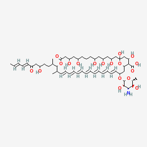 molecular formula C57H87NO18 B1242793 (19E,21E,23Z,25Z,27E,29E,31E)-33-[(3S,4S,5S,6R)-4-amino-3,5-dihydroxy-6-methyloxan-2-yl]oxy-1,3,5,7,11,13,37-heptahydroxy-17-[(8E,10E)-5-hydroxy-7-oxododeca-8,10-dien-2-yl]-18-methyl-15-oxo-16,39-dioxabicyclo[33.3.1]nonatriaconta-19,21,23,25,27,29,31-heptaene-36-carboxylic acid 