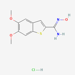 molecular formula C11H13ClN2O3S B1242863 N'-Hydroxy-5,6-dimethoxybenzo[b]thiophene-2-carboximidamide hydrochloride CAS No. 101041-95-6