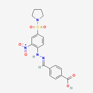 molecular formula C18H18N4O6S B1242913 4-[(E)-[(2-nitro-4-pyrrolidin-1-ylsulfonylphenyl)hydrazinylidene]methyl]benzoic acid 