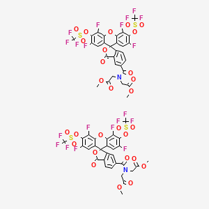 molecular formula C58H30F20N2O28S4 B12429635 Methyl 2-[(2-methoxy-2-oxoethyl)-[2',4',5',7'-tetrafluoro-1-oxo-3',6'-bis(trifluoromethylsulfonyloxy)spiro[2-benzofuran-3,9'-xanthene]-5-carbonyl]amino]acetate;methyl 2-[(2-methoxy-2-oxoethyl)-[2',4',5',7'-tetrafluoro-3-oxo-3',6'-bis(trifluoromethylsulfonyloxy)spiro[2-benzofuran-1,9'-xanthene]-5-carbonyl]amino]acetate 