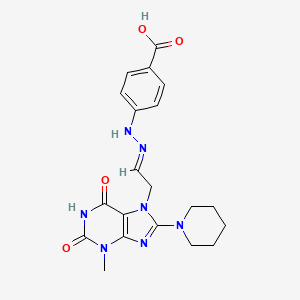 molecular formula C20H23N7O4 B1242979 4-[(2E)-2-{2-[6-hydroxy-3-methyl-2-oxo-8-(piperidin-1-yl)-2,3-dihydro-7H-purin-7-yl]ethylidene}hydrazinyl]benzoic acid 