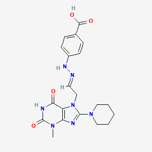 4-[(2E)-2-{2-[6-hydroxy-3-methyl-2-oxo-8-(piperidin-1-yl)-2,3-dihydro-7H-purin-7-yl]ethylidene}hydrazinyl]benzoic acid
