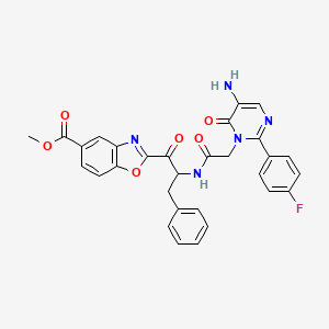 molecular formula C30H24FN5O6 B1243051 2-(2-{2-[5-Amino-2-(4-fluoro-phenyl)-6-oxo-6H-pyrimidin-1-yl]-acetylamino}-3-phenyl-propionyl)-benzooxazole-5-carboxylic acid methyl ester 