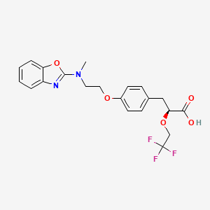 molecular formula C21H21F3N2O5 B1243165 (2S)-3-[4-[2-(1,3-benzoxazol-2-yl-methylamino)ethoxy]phenyl]-2-(2,2,2-trifluoroethoxy)propanoic acid 