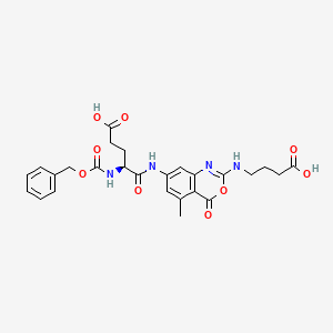 molecular formula C26H28N4O9 B1243171 (4S)-5-[[2-(3-carboxypropylamino)-5-methyl-4-oxo-3,1-benzoxazin-7-yl]amino]-5-oxo-4-(phenylmethoxycarbonylamino)pentanoic acid 