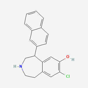 molecular formula C20H18ClNO B1243176 8-chloro-5-naphthalen-2-yl-2,3,4,5-tetrahydro-1H-3-benzazepin-7-ol 
