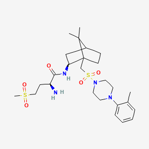 molecular formula C26H42N4O5S2 B1243206 (2S)-2-amino-N-[(3S)-7,7-dimethyl-4-[[4-(2-methylphenyl)-1-piperazinyl]sulfonylmethyl]-3-bicyclo[2.2.1]heptanyl]-4-methylsulfonylbutanamide 