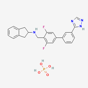 molecular formula C24H23F2N4O4P B12432880 N-[[2,6-difluoro-4-[3-(1H-1,2,4-triazol-5-yl)phenyl]phenyl]methyl]-2,3-dihydro-1H-inden-2-amine;phosphoric acid 