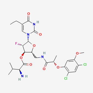 [(2R,3R,4S,5R)-2-[[[(2S)-2-(2,4-dichloro-5-methoxyphenoxy)propanoyl]amino]methyl]-5-(5-ethyl-2,4-dioxopyrimidin-1-yl)-4-fluorooxolan-3-yl] (2S)-2-amino-3-methylbutanoate