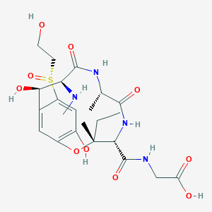 molecular formula C23H34N4O10S B1243342 2-[[(3R,4S,7S,10S,11R)-3-ethyl-11,15-dihydroxy-13-[(R)-2-hydroxyethylsulfinyl]-3,7-dimethyl-10-(methylamino)-6,9-dioxo-2-oxa-5,8-diazabicyclo[10.3.1]hexadeca-1(15),12(16),13-triene-4-carbonyl]amino]acetic acid 