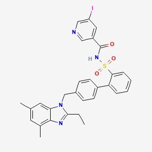 molecular formula C30H27IN4O3S B1243343 N-[2-[4-[(2-ethyl-4,6-dimethylbenzimidazol-1-yl)methyl]phenyl]phenyl]sulfonyl-5-iodopyridine-3-carboxamide 