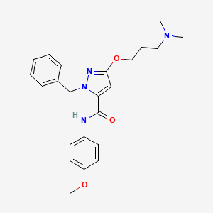 molecular formula C23H28N4O3 B1243386 1H-Pyrazole-5-carboxamide, 3-(3-(dimethylamino)propoxy)-N-(4-methoxyphenyl)-1-(phenylmethyl)- CAS No. 268725-86-6