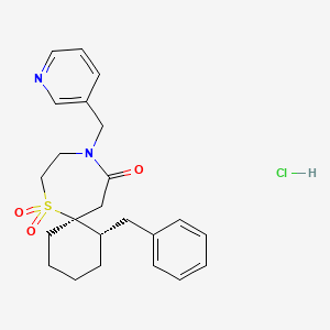 molecular formula C23H29ClN2O3S B1243387 (1S,6S)-1-phenylmethyl-10-(3-pyridylmethyl)-11-oxo-7-thia-10-azaspiro[5.6]dodecane 7,7-dioxide hydrochloride 