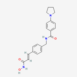 molecular formula C21H23N3O3 B1243416 N-[[4-[(E)-3-(hydroxyamino)-3-oxoprop-1-enyl]phenyl]methyl]-4-pyrrolidin-1-ylbenzamide 