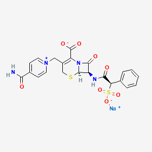 molecular formula C22H19N4NaO8S2 B12434542 sodium;(6R,7R)-3-[(4-carbamoylpyridin-1-ium-1-yl)methyl]-8-oxo-7-[[(2R)-2-phenyl-2-sulfonatoacetyl]amino]-5-thia-1-azabicyclo[4.2.0]oct-2-ene-2-carboxylate 