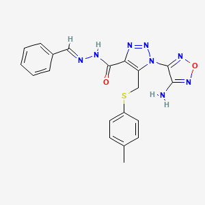 molecular formula C20H18N8O2S B1243472 1-(4-amino-1,2,5-oxadiazol-3-yl)-5-{[(4-methylphenyl)sulfanyl]methyl}-N'-[(E)-phenylmethylidene]-1H-1,2,3-triazole-4-carbohydrazide 