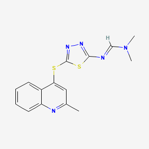 molecular formula C15H15N5S2 B1243958 N,N-dimethyl-N'-{5-[(2-methyl-4-quinolyl)thio]-1,3,4-thiadiazol-2-yl}iminoformamide 