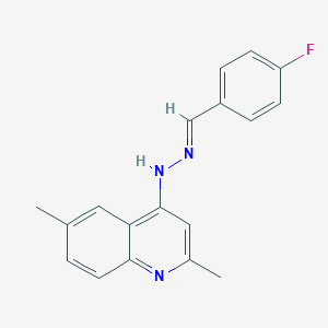 molecular formula C18H16FN3 B1243961 N-[(E)-(4-fluorophenyl)methylideneamino]-2,6-dimethylquinolin-4-amine 