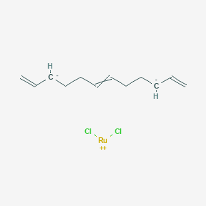 molecular formula C12H18Cl2Ru B12439872 Dichlororutheniumbis(ylium); dodeca-2,6,10-triene-1,12-diide 