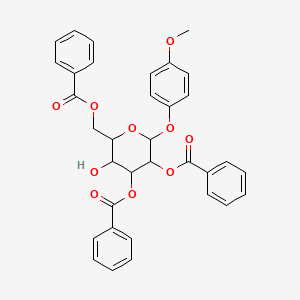molecular formula C34H30O10 B12440153 [4,5-Dibenzoyloxy-3-hydroxy-6-(4-methoxyphenoxy)oxan-2-yl]methyl benzoate 