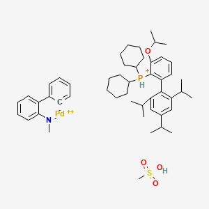 molecular formula C50H71NO4PPdS+ B12440355 Methanesulfonato{Dicyclohexyl[3-(1-methylethoxy)-2',4',6'-tris(1-methylethyl)-1,1'-biphenyl-2-yl]phosphine}(2'-methylamino-1,1'-biphenyl-2-yl)palladium(II) 