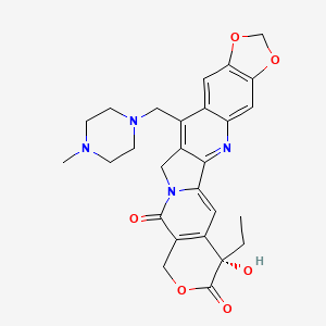molecular formula C27H28N4O6 B1244058 (5S)-5-ethyl-5-hydroxy-14-[(4-methylpiperazin-1-yl)methyl]-7,18,20-trioxa-11,24-diazahexacyclo[11.11.0.02,11.04,9.015,23.017,21]tetracosa-1(24),2,4(9),13,15,17(21),22-heptaene-6,10-dione 