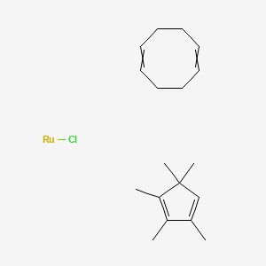 molecular formula C18H28ClRu B12441209 1,2,3,5,5-Pentamethylcyclopenta-1,3-diene; 1,5-cyclooctadiene; chlororuthenium 