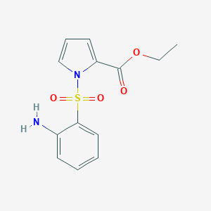 molecular formula C13H14N2O4S B124414 1H-Pyrrole-2-carboxylic acid, 1-((2-aminophenyl)sulfonyl)-, ethyl ester CAS No. 142529-01-9