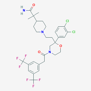 2-[1-[2-[4-[2-[3,5-Bis(trifluoromethyl)phenyl]acetyl]-2-(3,4-dichlorophenyl)morpholin-2-yl]ethyl]piperidin-4-yl]-2-methylpropanamide