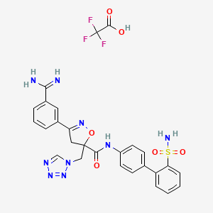 molecular formula C27H24F3N9O6S B1244383 3-(3-carbamimidoylphenyl)-N-[4-(2-sulfamoylphenyl)phenyl]-5-(tetrazol-1-ylmethyl)-4H-1,2-oxazole-5-carboxamide;2,2,2-trifluoroacetic acid 