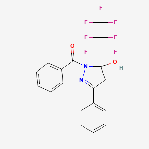 molecular formula C19H13F7N2O2 B12444052 [5-(heptafluoropropyl)-5-hydroxy-3-phenyl-4,5-dihydro-1H-pyrazol-1-yl](phenyl)methanone 