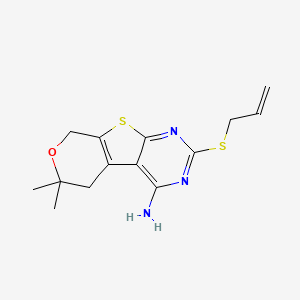 molecular formula C14H17N3OS2 B12444121 12,12-dimethyl-5-prop-2-enylsulfanyl-11-oxa-8-thia-4,6-diazatricyclo[7.4.0.02,7]trideca-1(9),2,4,6-tetraen-3-amine 