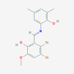 molecular formula C16H15Br2NO3 B12444295 3,4-dibromo-2-{(E)-[(2-hydroxy-3,5-dimethylphenyl)imino]methyl}-6-methoxyphenol 