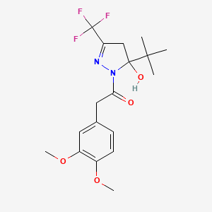 molecular formula C18H23F3N2O4 B12444408 1-[5-tert-butyl-5-hydroxy-3-(trifluoromethyl)-4H-pyrazol-1-yl]-2-(3,4-dimethoxyphenyl)ethanone 