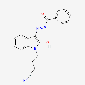 molecular formula C19H16N4O2 B12444530 N'-[(3Z)-1-(3-cyanopropyl)-2-oxo-1,2-dihydro-3H-indol-3-ylidene]benzohydrazide 