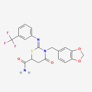 molecular formula C20H16F3N3O4S B12444804 (2Z)-3-(1,3-benzodioxol-5-ylmethyl)-4-oxo-2-{[3-(trifluoromethyl)phenyl]imino}-1,3-thiazinane-6-carboxamide 