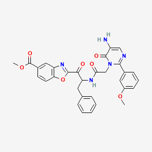 molecular formula C31H27N5O7 B1244485 2-(2-{2-[5-Amino-2-(3-methoxy-phenyl)-6-oxo-6H-pyrimidin-1-yl]-acetylamino}-3-phenyl-propionyl)-benzooxazole-5-carboxylic acid methyl ester 
