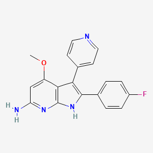 molecular formula C19H15FN4O B1244499 2-(4-Fluorophenyl)-4-methoxy-3-(pyridin-4-YL)-1H-pyrrolo[2,3-B]pyridin-6-amine 