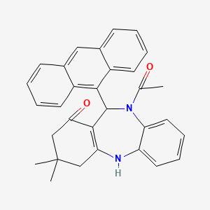 molecular formula C31H28N2O2 B12446229 10-acetyl-11-(anthracen-9-yl)-3,3-dimethyl-2,3,4,5,10,11-hexahydro-1H-dibenzo[b,e][1,4]diazepin-1-one 