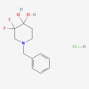 molecular formula C12H16ClF2NO2 B12446267 1-Benzyl-3,3-difluoropiperidine-4,4-diol hydrochloride 