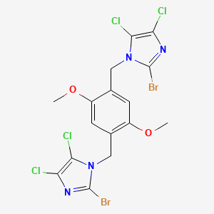 molecular formula C16H12Br2Cl4N4O2 B12446294 2-Bromo-1-({4-[(2-bromo-4,5-dichloroimidazol-1-YL)methyl]-2,5-dimethoxyphenyl}methyl)-4,5-dichloroimidazole 