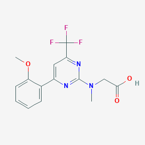 molecular formula C15H14F3N3O3 B12446308 N-[6-(2-Methoxyphenyl)-4-(trifluoromethyl)pyrimidin-2-yl]-N-methylglycine 