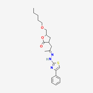 5-(Pentoxymethyl)-3-[(2E)-2-[(4-phenyl-1,3-thiazol-2-yl)hydrazinylidene]propyl]oxolan-2-one