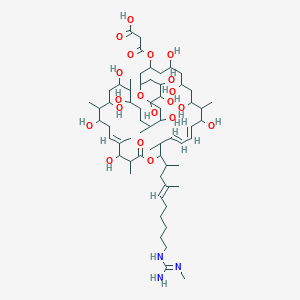 3-oxo-3-[[(12E,14E,22E)-5,7,9,11,21,25,27,29,31,35,37,38,39-tridecahydroxy-10,16,20,22,26,30,34-heptamethyl-17-[(E)-4-methyl-10-[(N'-methylcarbamimidoyl)amino]dec-4-en-2-yl]-19-oxo-18,41-dioxabicyclo[35.3.1]hentetraconta-12,14,22-trien-3-yl]oxy]propanoic acid