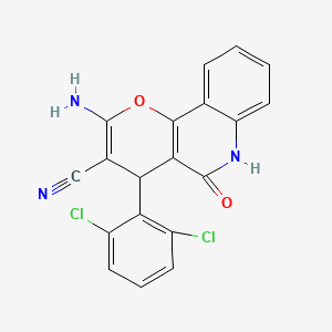molecular formula C19H11Cl2N3O2 B12446531 2-amino-4-(2,6-dichlorophenyl)-5-hydroxy-4H-pyrano[3,2-c]quinoline-3-carbonitrile 