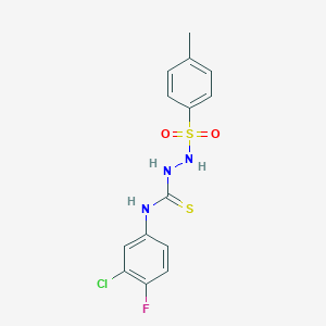 molecular formula C14H13ClFN3O2S2 B12446610 N-(3-chloro-4-fluorophenyl)-2-[(4-methylphenyl)sulfonyl]hydrazinecarbothioamide 