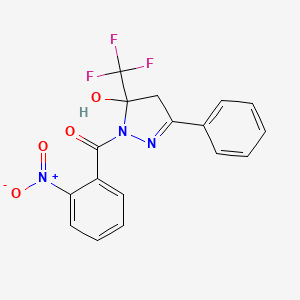 molecular formula C17H12F3N3O4 B12446633 [5-hydroxy-3-phenyl-5-(trifluoromethyl)-4,5-dihydro-1H-pyrazol-1-yl](2-nitrophenyl)methanone 
